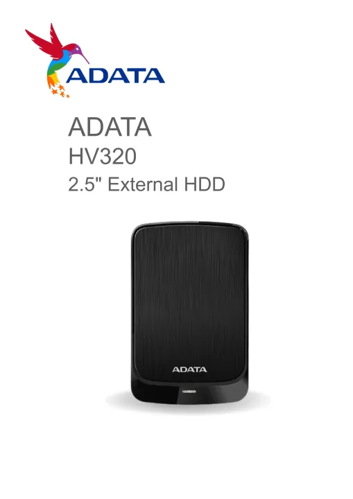 ADATA HV320 2.5″ Portable Slim External HDD USB 3.2 Gen1 Hard Disk Drive – 1TB / 2TB (Black, Backward Compatible with USB 2.0)