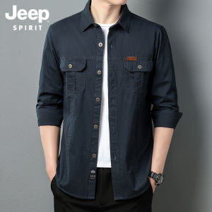 ชุดทำงานเสื้อเชิ้ตผู้ชาย JEEP สปิริตเสื้อแขนยาวของผู้ชายผ้าคอตตอนไซส์8XL ลำลองใหม่เสื้อทรงหลวม