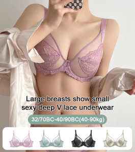 Pakaian dalam renda seksi untuk wanita set cup penuh berwarna merah muda payudara kecil dan payudara besar pakaian dalam berbahan tulle