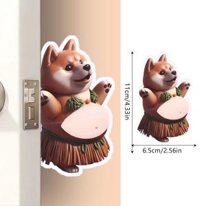 2Pcs 3D Cute Puppy Sticker - Quiet Shock Absorbent Silicone Stickers for Door Knobs - Shiba Inu Dog Belly Sticker