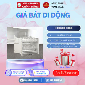 Giá bát đĩa di động nâng hạ Eurogold EUI160 inox201 mạ crom lắp âm tủ bếp trên rộng 600mm nhẹ nhàng