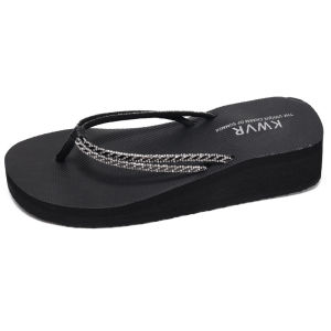 [Free Shipping] European-Style WomenS Shoes 4CM Height-Increasing Heavily Embellished With Rhinestones WomenS Summer Outdoor Mid-Heel Non-Slip Thick-Soled Beach Sandals
