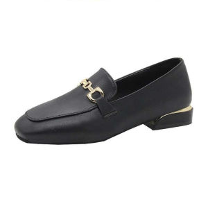 IELGY Soft Leather Loafers Womens Slip-on 2024 Square-toe Block Heel Flat British Leather Shoes