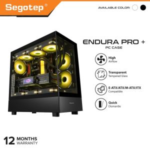 Segotep Endura 240S MATX & Endura Pro+ EATX Full-Tower Chassis Full View Dual Tempered Glass PC Gaming Casing (E-ATX/ATX/M-ATX/ITX Supported)