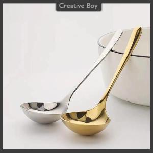 [Creative] Stainless Steel Big Head Round Spoon Net Red en Dinner Long Handle Stirring Dessert Spoons For Kitchen Accessories Gadgets