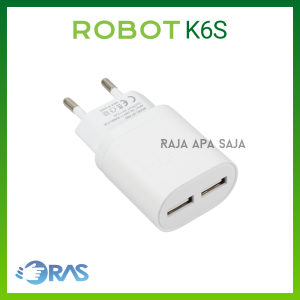 Kepala Charger Robot 2 USB 24A Fast Charging 12Watt - Batok Charger Adaptor Ip Fast Charging Adapter Android Kepala Casan Fast Charging Robot RT-K6