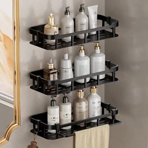 SXH New no-drill plastic rectangular shelf for shower room bathroom single-layer wall-mounted storage rack