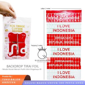 tirai foil Kotak merah putih dirgahayu ri / backdrop kotak kotak merah putih hut ri / tirai rumbai kotak dirgahayu ri / hiasan agustusan backdrop tirai foil merah putih
