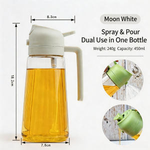 LILIER 2in1 Spray Pour Glass Oil Bottle for Cooking Frying BBQ Air Fryer Thick Glass Oil Vessel