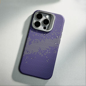 Sanptoch For Magsafe Invisible Stand Phone Case For iPhone 16 / 15 / 14 / 13 Pro Max Pixel Carbon Fiber Texture Shockproof Hard Cover For iPhone 16 Pro Max Matte Skin-friendly Protection Casing With Camera Lens Holder