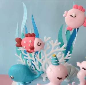 ตุ๊กตาสัตว์ทะเล ตุ๊กตาปลาหมึก ปลาวาฬ หอย ปลา ทะเล แต่งเค้ก
