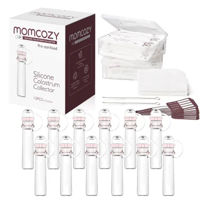 Momcozy Kolektor Colostrum Silikon dengan Kotak Penyimpanan Kain Lembut 5ml 6PCS Steril untuk Peralatan Pompa ASI.