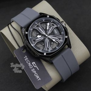 Infinitytime Jam Tangan Tecno Sport 4274 Analog Cowok Spinning Wheel Phospor Rotating Wheel Strap Silikon Ion Plated Case Original