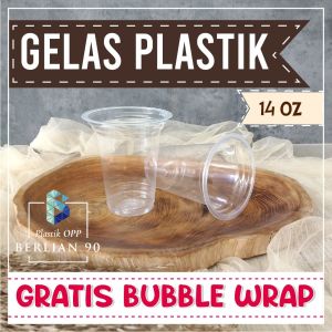 Gelas Plastik 14 Oz Tipis – Gelas Kopi Susu Teh Seblak Ronde Bandrek Bajigur & Minuman Dingin Lainnya - Isi 50 Pcs  Free Bubble Wrap