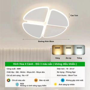 ĐÈN ỐP TRẦN HOA TRANG TRÍ PHÒNG KHÁCH KIỂU DÁN HIỆN ĐẠI 60W158W ÁNH SÁNG ĐỔI 3 MÀU