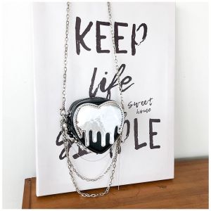 BAO133Tas Bahu & Selempang Tas Wanita Bentuk Hati dengan Rantai Mutiara Trendy Mini Cermin Rantai Bentuk Hati Mutiara Mini