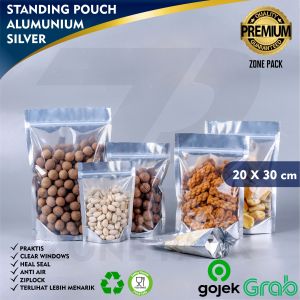 [20x30cm] 50 Pcs Standing Pouch Silver Metalized Foil I Metalized FoilZiplock I Kemasan Snack Makanan Plastik Kemasan kopi I kemasan Keripik I Metalized Foil