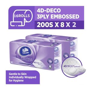 [Bundle of 2/6] Vinda Prestige 3 Ply 4D-Deco Embossed Toilet Paper Roll (200sx8 Rolls)