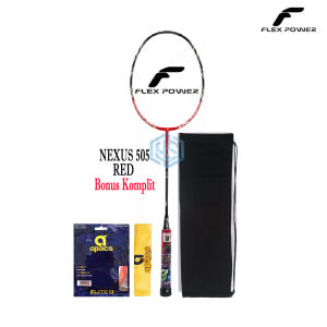 Raket Badminton Flex Power Nexus 505 Performa Tinggi Bonus Komplit dengan Cover Kain - Warna Merah/Merah Putih