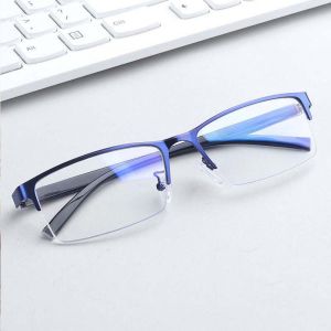 HULEQQI PC Kính chống tia Blu-ray Trong suốt Hợp kim Kính cận nửa khung cho doanh nhân 3 màu Chống nước Kính đọc sách cho nam Học sinh