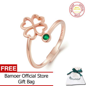 BAMOER 925 Sterling Silver Clover Adjustable ring for women Open Ring Fashion Jewelry SCR843