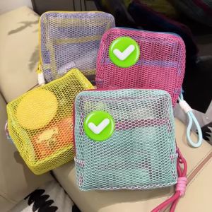 1-4pcs Cute Mesh Square Cosmetic Bag Women Portable Earphones Lipstick Sanitary Napkins Storage Pouch Small Makeup Zipper Bags