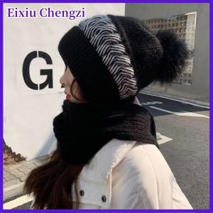 Eixiu Phụ nữ Hàn Quốc trùm đầu khăn mùa đông Mũ người phụ nữ lạnh bảo vệ ấm khăn mũ dễ thương lông bóng tai bảo vệ dày mũ dệt kim