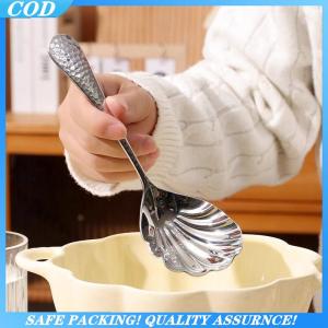 (COD) Shell Shape Stainless Steel Spoon With Long Handle Ladle Restaurant Dessert Spoon Ice Cream Scoops Kitchen Accessories Tool