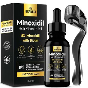 Beaueli Minoxidil Beard Growth Kit For Men and Women Hair Loss and Hair Regrowth Treatments Minoxidil 5% Black