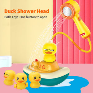 【Local Delivery】Cartoon Duck Bath Toys Auto Sprinkler Bathtub Spraying Faucet Shower Head Set For 3+ Toddlers Kids Funny Shower Time