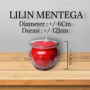 Lilin Mentega Kaca Bulat Lilin Sembahyang 12 Jam Warna Merah 1 Pcs