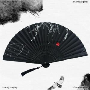 [COD] zhangyuqing Chinese Silk Folding Fan Wooden Shank Classical Dance Fan Home Decoration