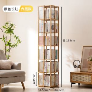 5 6 Layer Bamboo+Acrylic Toy storage Bookshelf 360 degrees rotating bookshelf Bookcase Book Cabinet