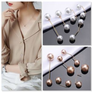 REEBO Champagne Color Simple Sweater Pin Jewelry Bending Gray Right Angle Waist Tightening Brooch Anti-Exposure Brooch Pearl Brooch Shawl Buckle