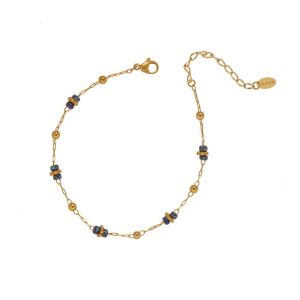 Vintage Blue Glass Beade Stone Gold Bracelet • 18K Gold Plated Waterproof Non-Fade • 316L Stainless Titanium Steel Fashion Bracelets For Women BR436