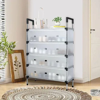 Kệ Inox Đa Năng 5 Tầng Có Vách Ngăn Chắn Bụi - Kệ Giá Inox Để Giày Dép 5 Tầng Có Nắp Đậy