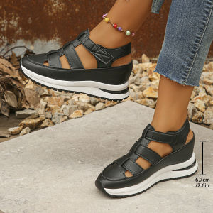 Free Shipping Summer New Collection: WomenS Open-Toe Hollowed-Out Breathable Wedge Sandals With A Large Size Platform Sole And Velcro Closure