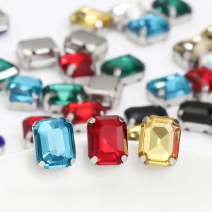 Octagon Shape 50pcs 6*8mm/8*10mm Rhinestone with Silver Claw Sew On Crystal for Clothing Jewelry Making