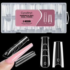 Poly Sandwich Nail Form Dual System 256PCS Almond Reusable & Bottom Forms with Guide Lines & Side Locking Clips 16 Sizes for Stable Apex Nail Extensions