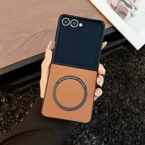 Luxury Leather Slim Case for Samsung Galaxy Z Flip 7 6 5 ZFlip 4 3 flip7 Magnetic Wireless Charging Shockproof Cover