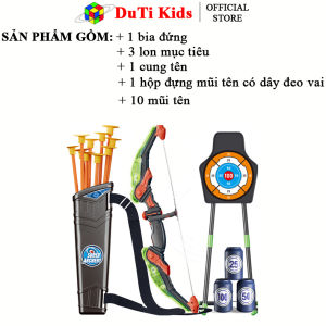 Đồ chơi bắn cung cho bé có 1 bia đứng 1 cung tên 10 mũi tên kèm hộp đựng đeo vai tặng thêm 3 lon mục tiêu