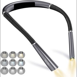 Rechargeable 3 Colors 8 LED Flexible Hanging Neck Light Reading Light Book Light for Reading Knitting Camping Repairing Running