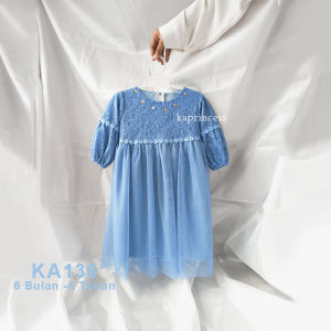 Dress Anak Warna Denim Blue Import 3 4 Tahun Gaun Biru Muda Bayi 0 6 12 Bulan Baju Terbaru Anak Perempuan Perempuan 2025 Kekinian Hari Raya idul Fitri Baju Biru Denim Gamis Brukat KA136
