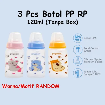 PIGEON PAKET BOTOL PP RP ISI 3 PCS SET BOTOL MINUM SUSU ANAK NIPPLE SLIM NECK 50ML/120ML