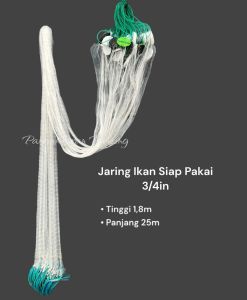 Jaring ikan siap pakai lubang 3/4 in (tiga perempat in) senar 012mm Tinggi 18m panjang 25m Pemberat Timah