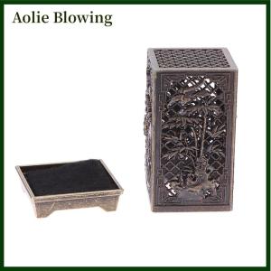 Aolie Alloy Censer Incense Holder Square Cylinder Vertical Incense Indoor Aromatherapy Home Ornament Chinese Inense s
