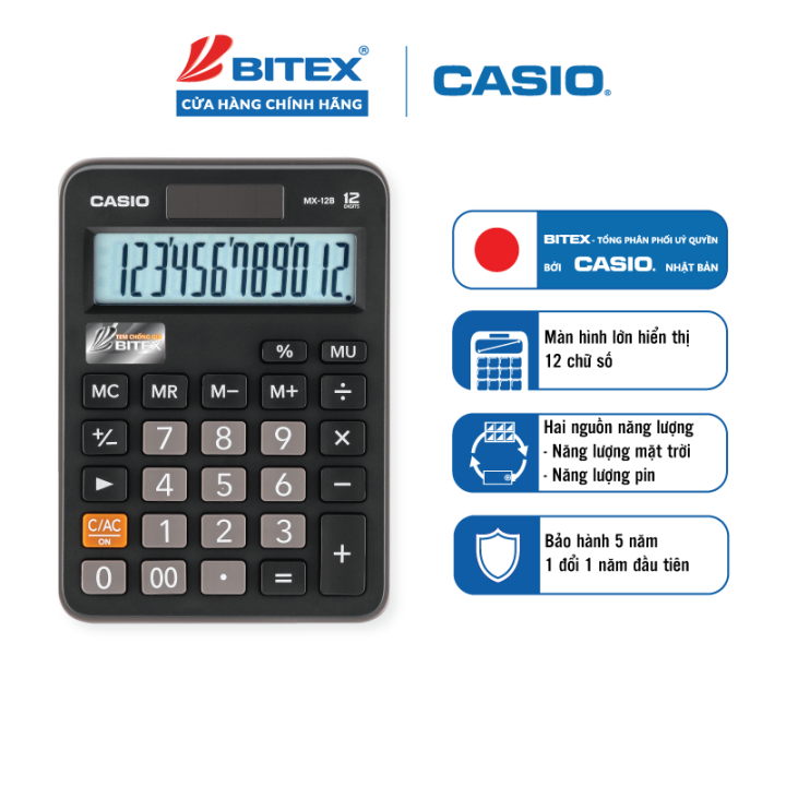 Máy tính CASIO MX-12B chính hãng, hiển thị 12 số, nhỏ gọn tiện lợi ...