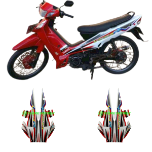 STIKER STRIPING LIS LES BODY MOTOR YAMAHA VEGA R TAHUN 2004 WARNA PUTIH-MERAH STANDAR