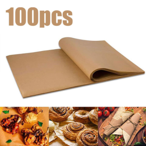 100pcs Set Baking Paper Parchment Non-Stick Unbleached Disposable Wax Paper Oil Absorption Rectangular Liner