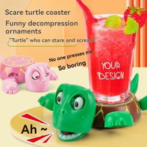 JIANZ Press To Sound Panicked Turtle Coaster Gaping Eyes Creative Water Cup Pad Cute Funny Expression Animal Drinks Placemat Kids Gifts